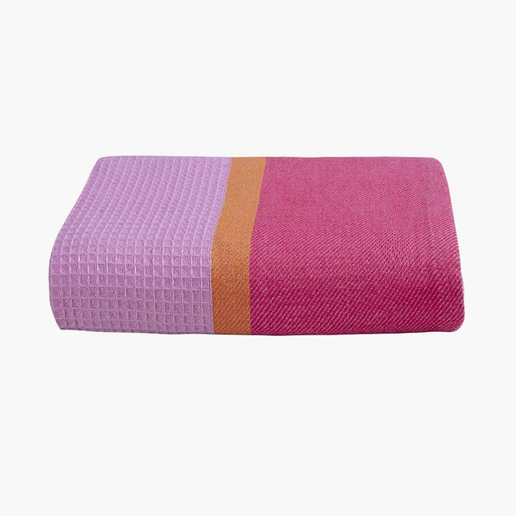 PORTICO Huck-A-Back Multicolour Colourblocked Printed Cotton Bath Towel - 75x150cm