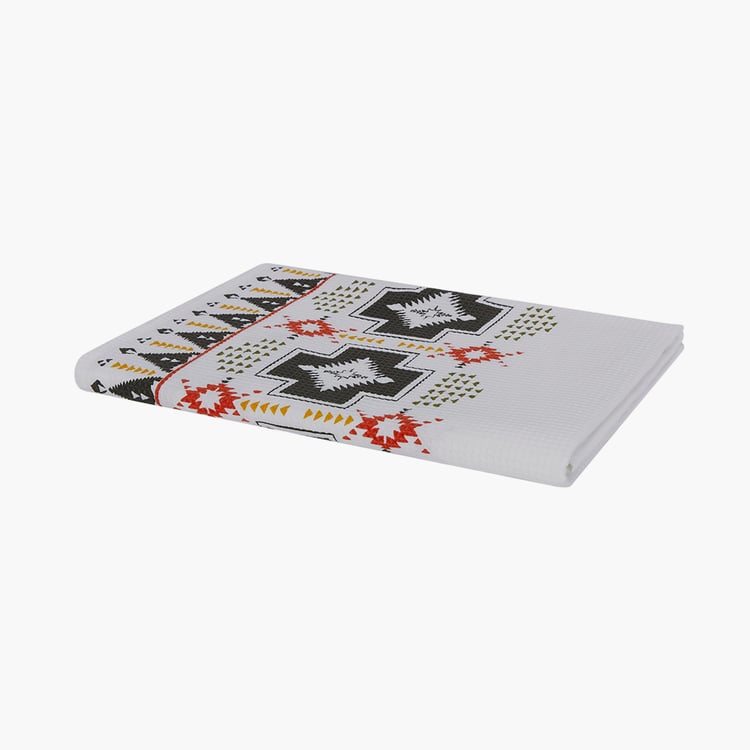 PORTICO Turkish Hammam White Printed Cotton Bath Towel - 75x150cm