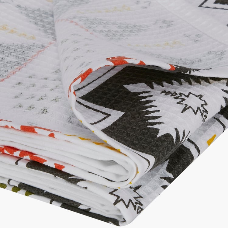 PORTICO Turkish Hammam White Printed Cotton Bath Towel - 75x150cm