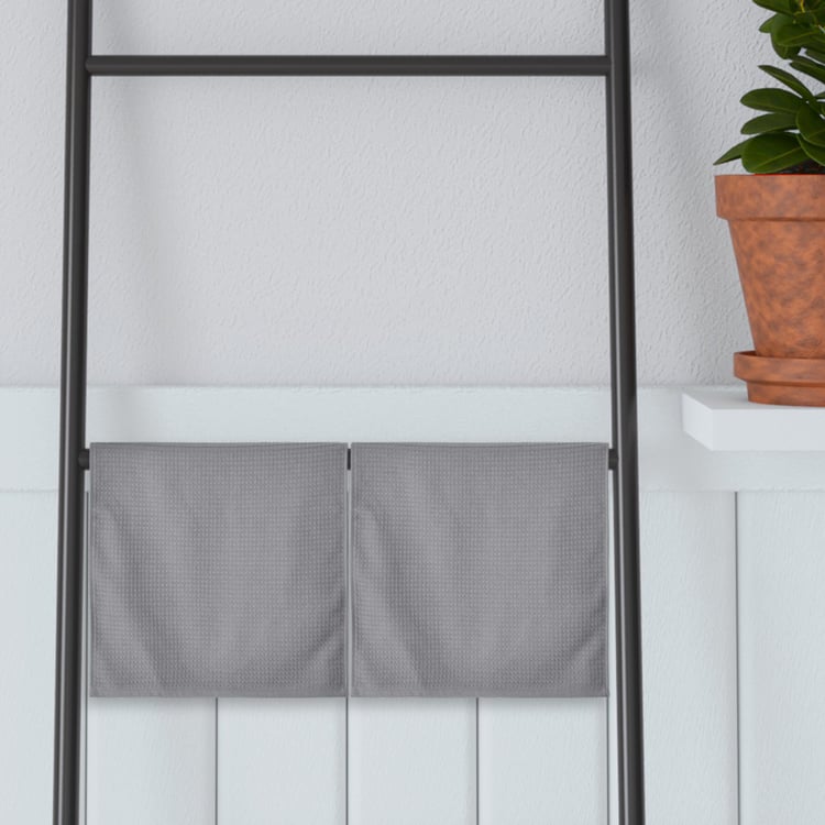 PORTICO Refresho Grey Textured Cotton Hand Towel - 40x60cm - Set Of 2