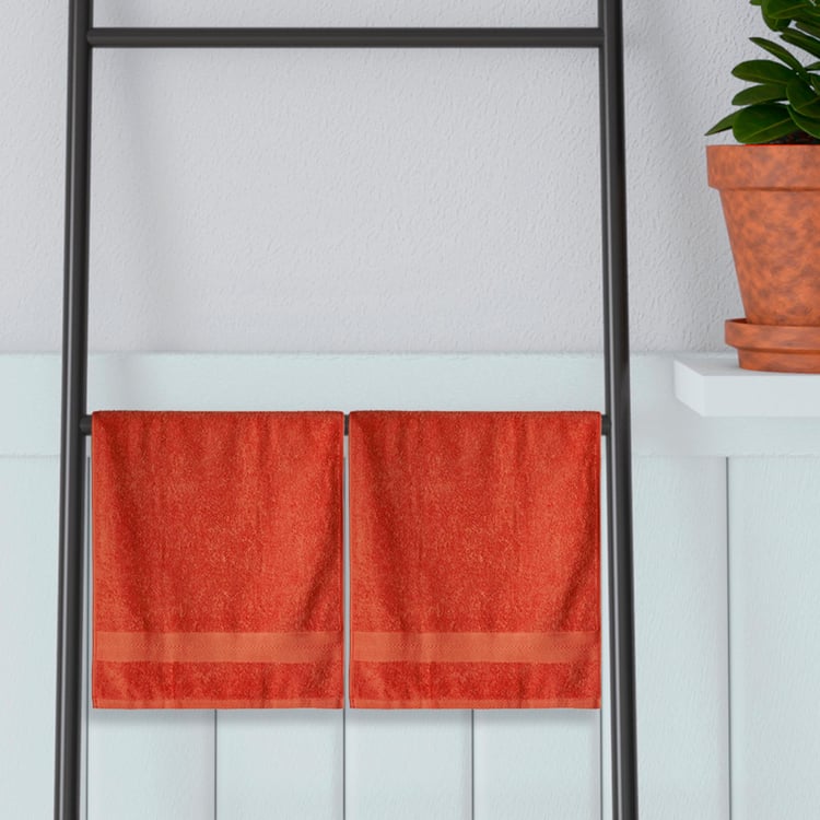 PORTICO Eva Red Textured Cotton Hand Towel - 40x60cm - Set Of 2