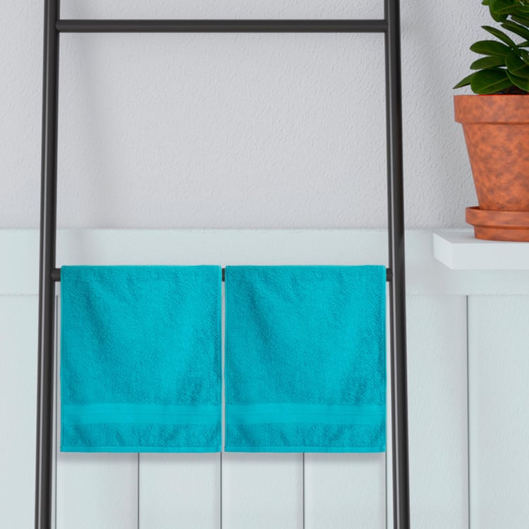 PORTICO Eva Blue Textured Cotton Hand Towel - 40x60cm - Set Of 2