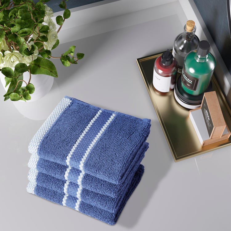Buy PORTICO Luxuria Blue Striped Cotton Face Towel 30x30cm Set of 4