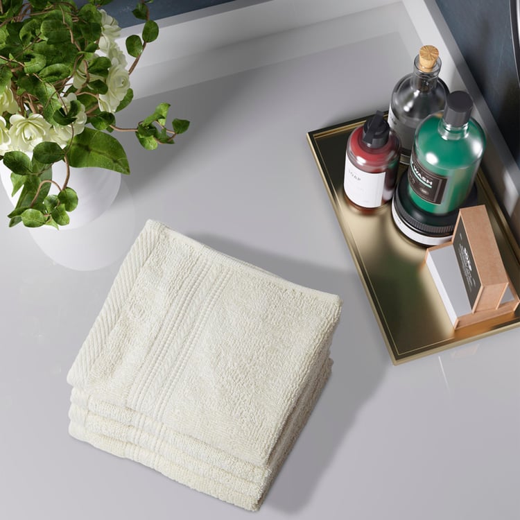 PORTICO Eva White Textured Cotton Face Towel - 30x30 cm - Set of 4