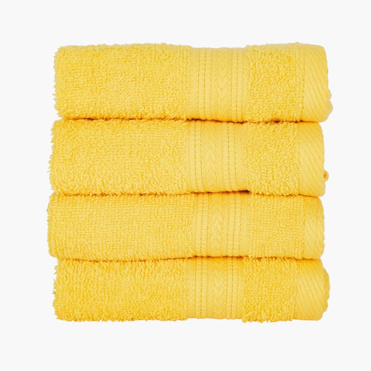 PORTICO Eva Yellow Textured Cotton Face Towel - 30x30 cm - Set of 4