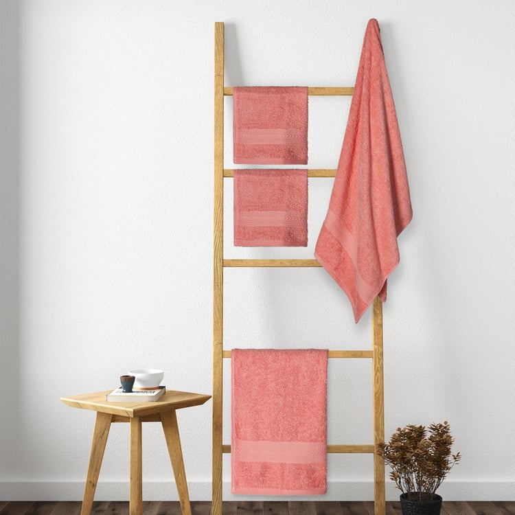 PORTICO Eva Pink Textured Cotton Towel Set - 4Pcs