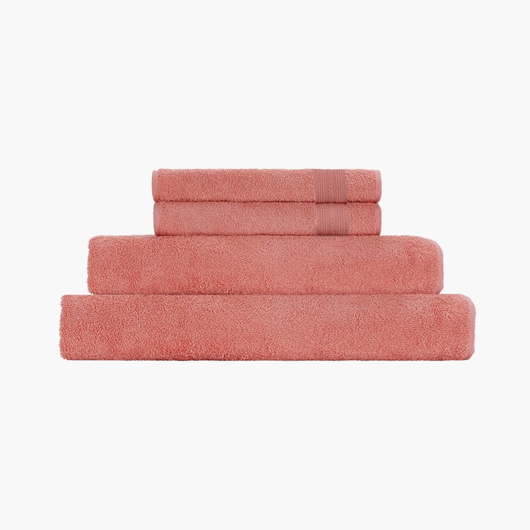 PORTICO Eva Pink Textured Cotton Towel Set - 4Pcs