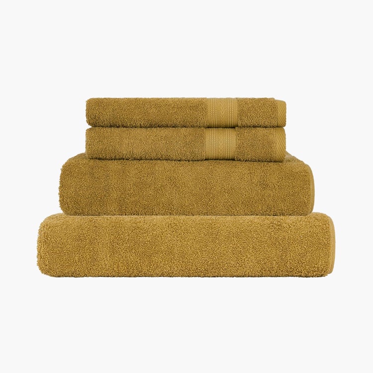 PORTICO Eva Mustard Textured Cotton Towel Set - 4Pcs