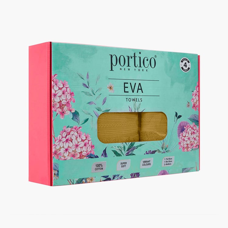 PORTICO Eva Mustard Textured Cotton Towel Set - 4Pcs