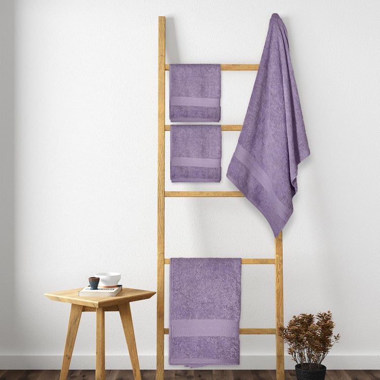 PORTICO Eva Purple Textured Cotton Towel Set - Set of 4