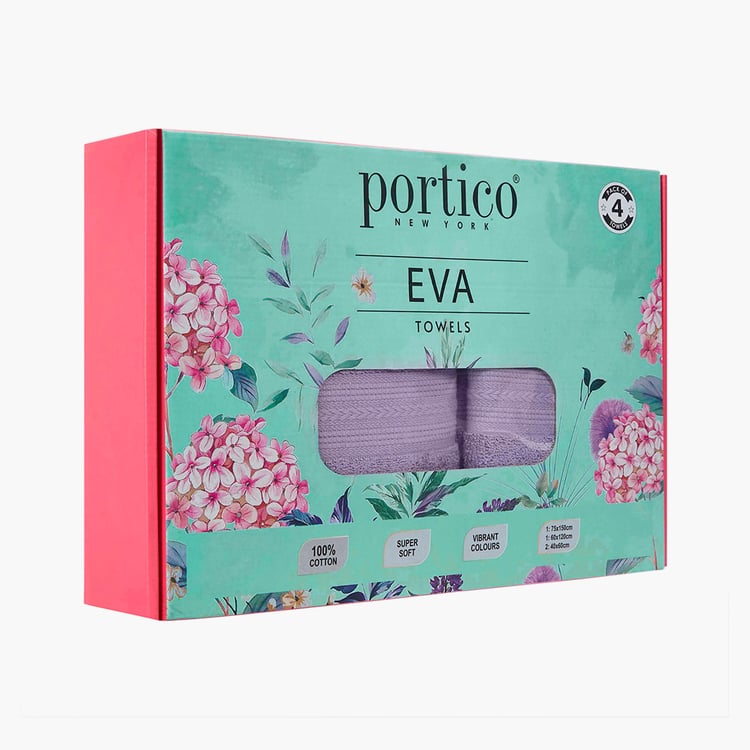 PORTICO Eva Purple Textured Cotton Towel Set - Set of 4