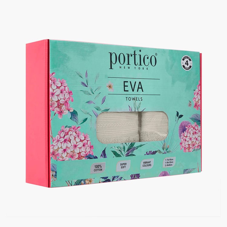 PORTICO Eva White Textured Cotton Towel Set - Set of 4