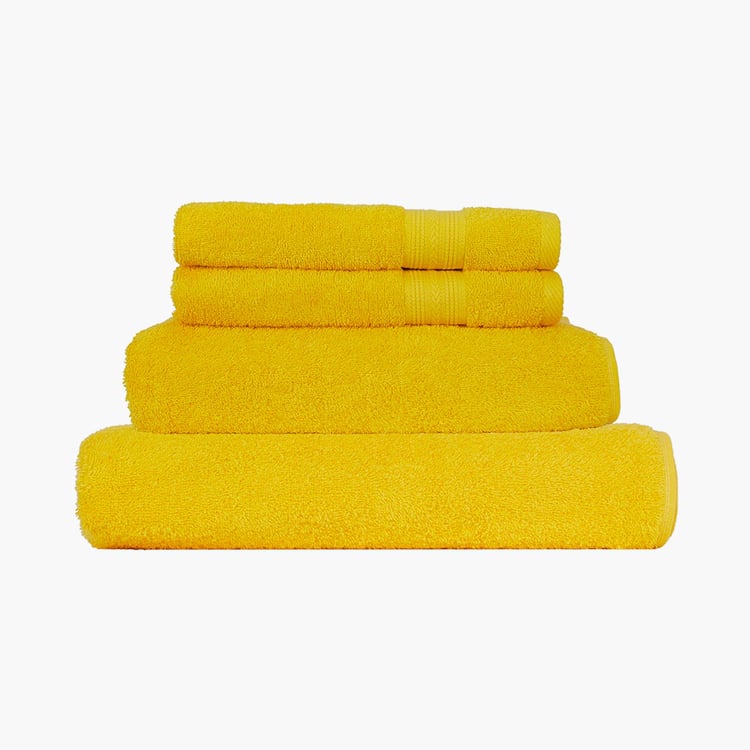 PORTICO Eva Yellow Textured Cotton Towel Set - Set of 4