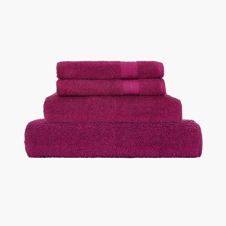 PORTICO Eva Purple Textured Cotton Towel Set - Set of 4