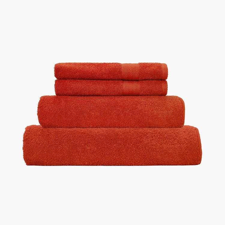 PORTICO Eva Orange Cotton Textured Towel Set - Set of 4