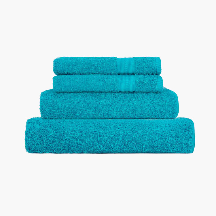 PORTICO Eva Blue Textured Cotton Towel Set - Set of 4