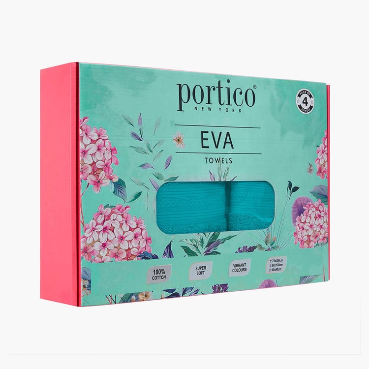 PORTICO Eva Blue Textured Cotton Towel Set - Set of 4