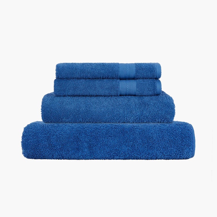 PORTICO Eva Blue Textured Cotton Towel Set - Set of 4