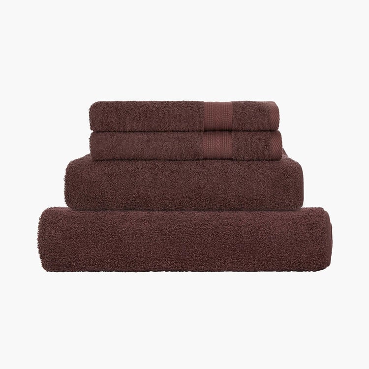 PORTICO Eva Brown Cotton Textured Towel Set -Set of 4
