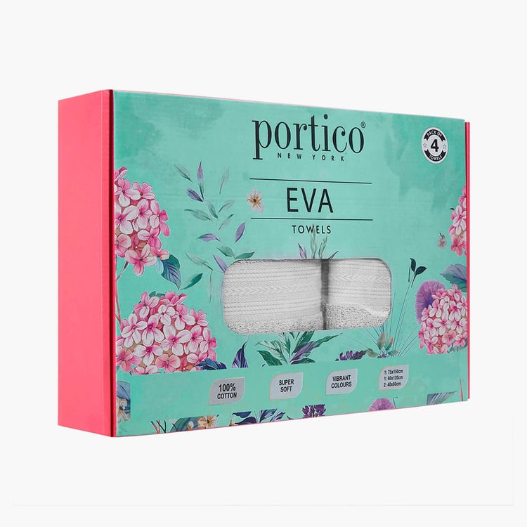 PORTICO Eva White Cotton Textured Towel Set - Set of 4