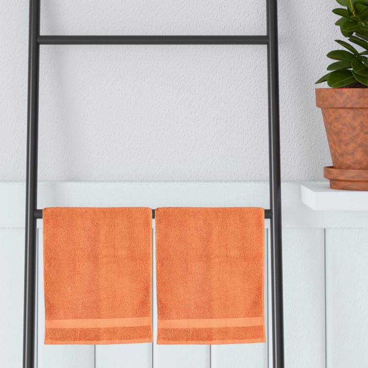 PORTICO Cloud Orange Striped Cotton Hand Towel - 40x60cm - Set of 2