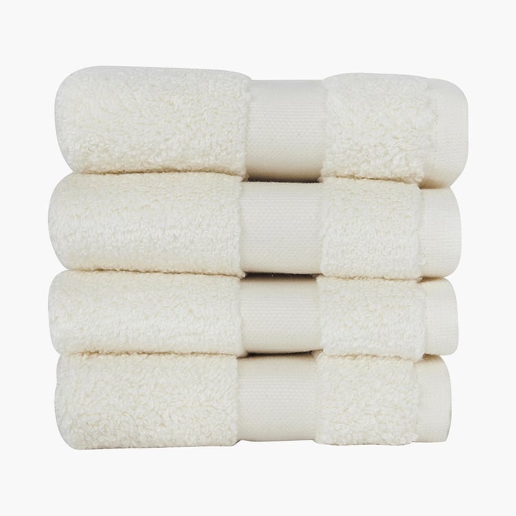 PORTICO Cloud White Textured Cotton Face Towel - 30x30cm - Set of 4