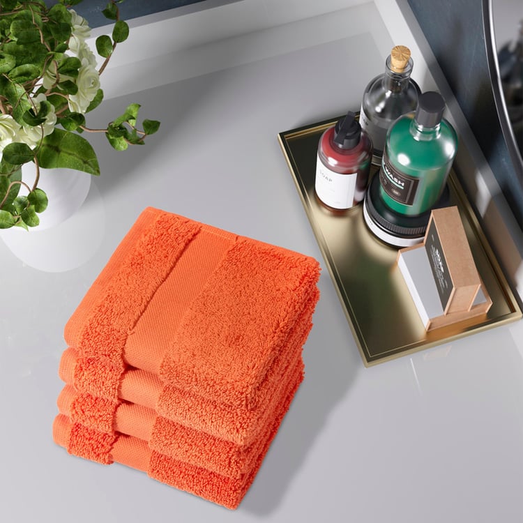 PORTICO Cloud Orange Textured Cotton Hand Towel - 30x30cm - Set of 4