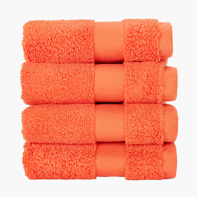 PORTICO Cloud Orange Textured Cotton Hand Towel - 30x30cm - Set of 4