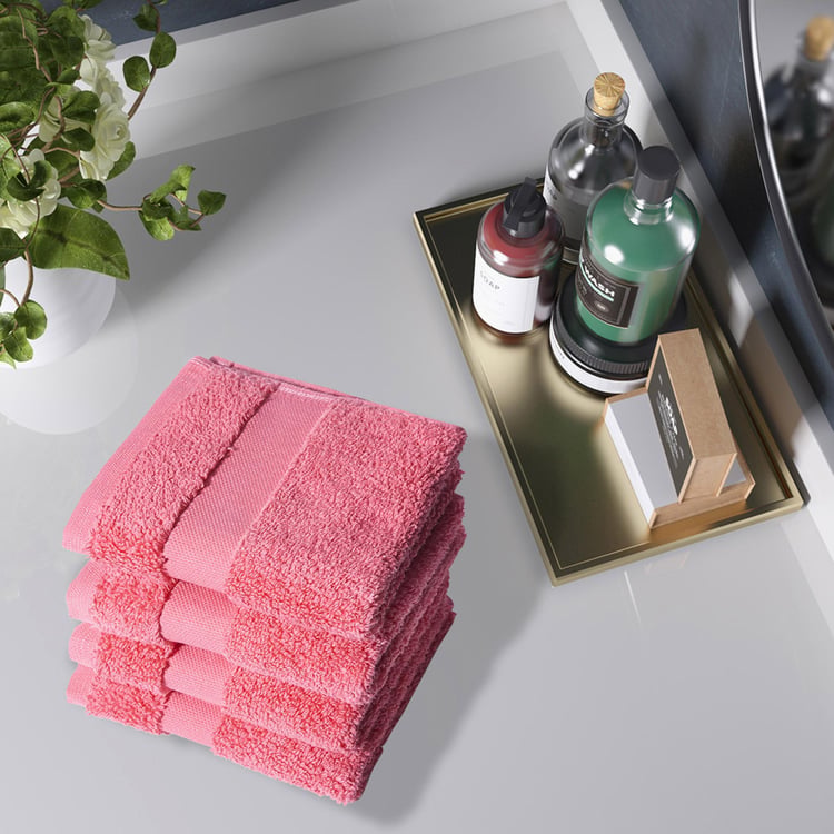 PORTICO Cloud Pink Textured Cotton Face Towel - 30x30cm - Set of 4