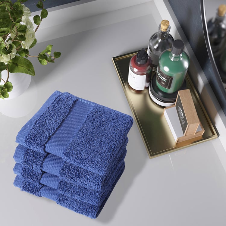 PORTICO Cloud Blue Textured Cotton Face Towel - 30x30cm - Set of 4