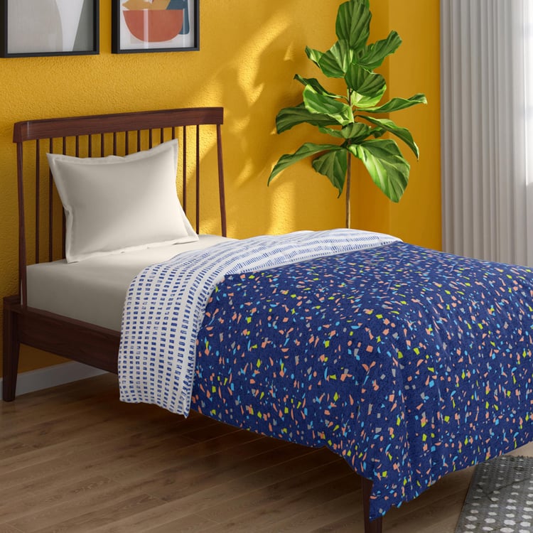 PORTICO Hashtag Blue Printed Cotton Single Comforter - 152x220cm