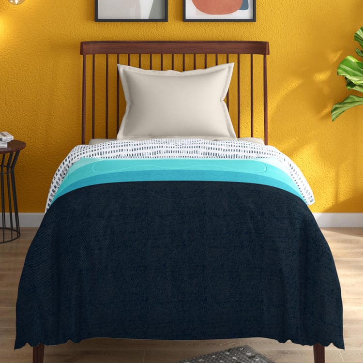 PORTICO Hashtag Blue Printed Cotton Single Comforter - 152x220cm