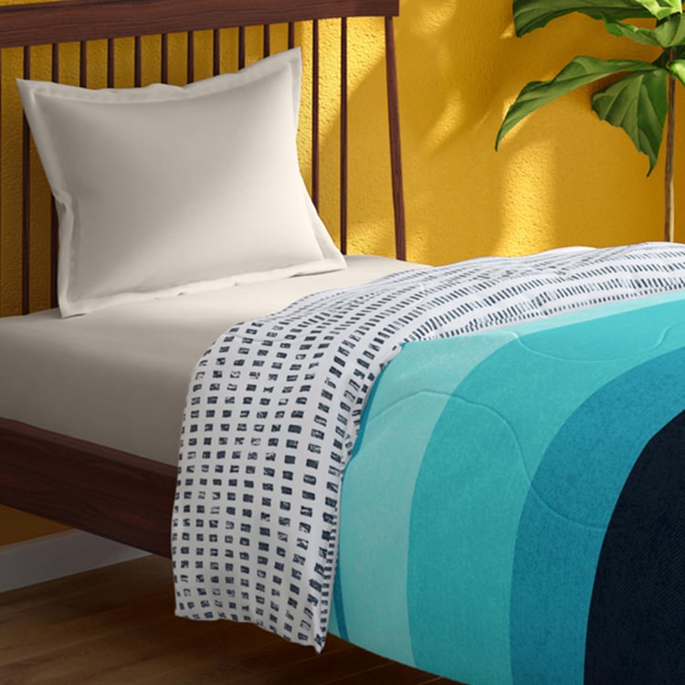 PORTICO Hashtag Blue Printed Cotton Single Comforter - 152x220cm