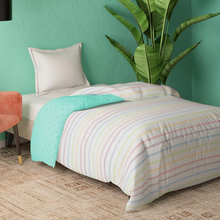 PORTICO Marvella White Striped Cotton Single Comforter - 152x220cm