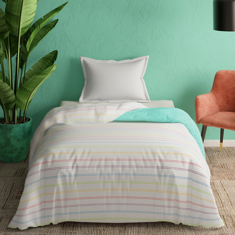 PORTICO Marvella White Striped Cotton Single Comforter - 152x220cm