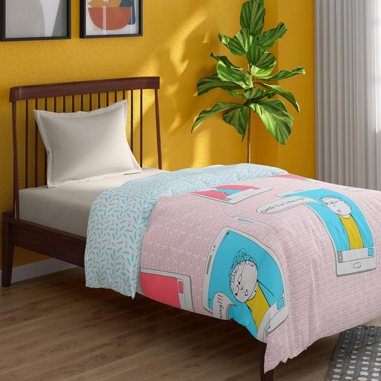 PORTICO Happiness Pink Printed Cotton Single Bed Comforter - 152x220cm