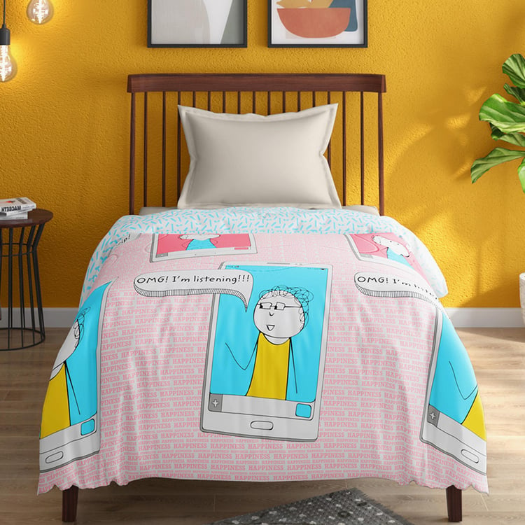 PORTICO Happiness Pink Printed Cotton Single Bed Comforter - 152x220cm