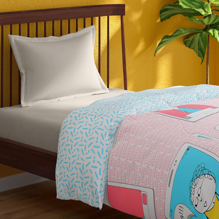 PORTICO Happiness Pink Printed Cotton Single Bed Comforter - 152x220cm