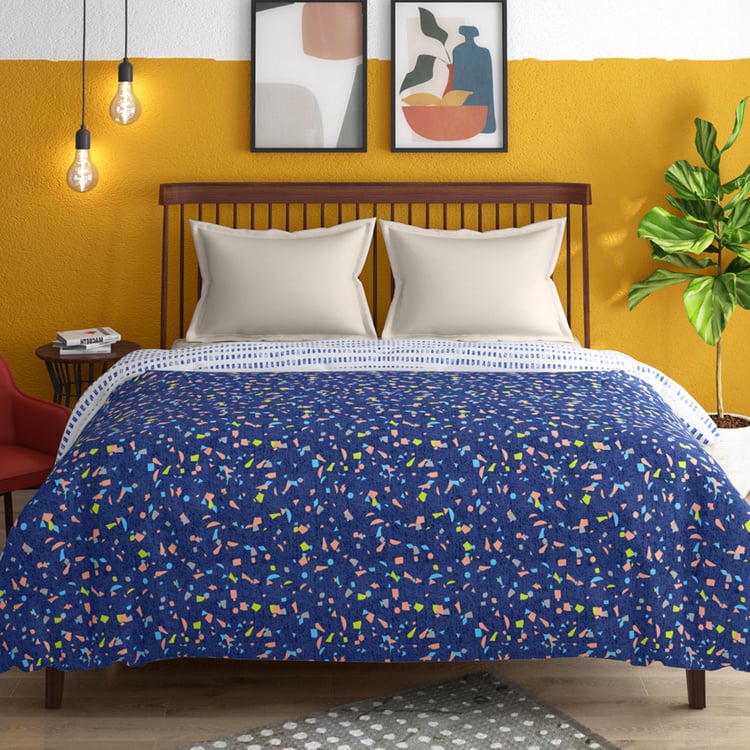 PORTICO Hashtag Blue Printed Cotton King Comforter - 224x274cm