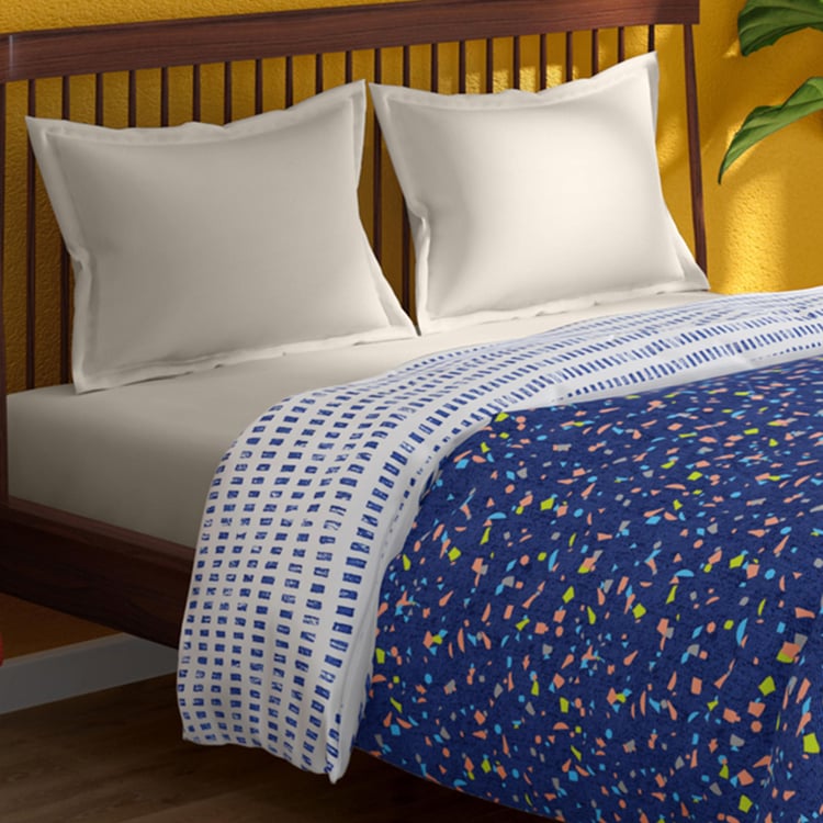 PORTICO Hashtag Blue Printed Cotton King Comforter - 224x274cm