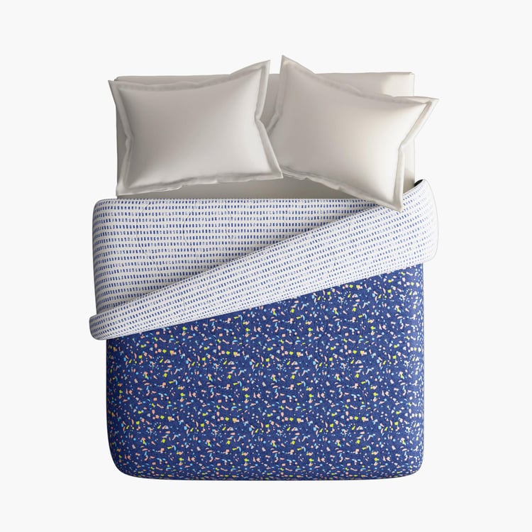 PORTICO Hashtag Blue Printed Cotton King Comforter - 224x274cm