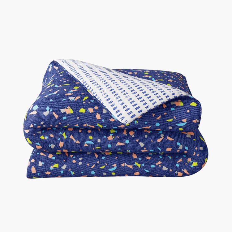 PORTICO Hashtag Blue Printed Cotton King Comforter - 224x274cm