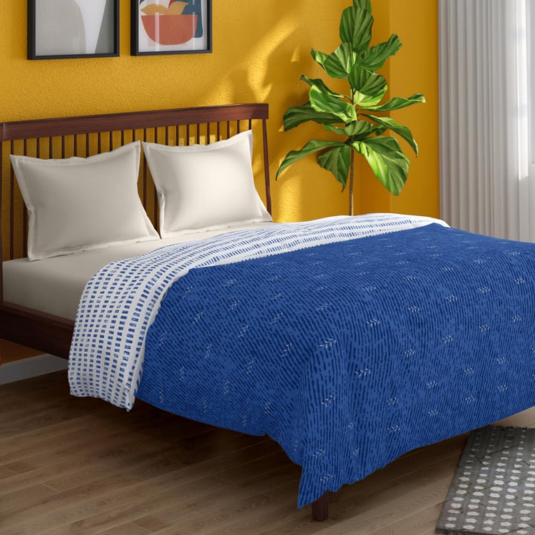 PORTICO Hashtag Blue Printed Cotton Queen Comforter - 220x240cm