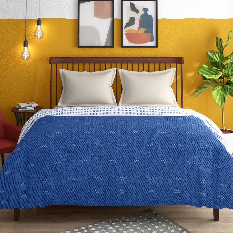 PORTICO Hashtag Blue Printed Cotton Queen Comforter - 220x240cm