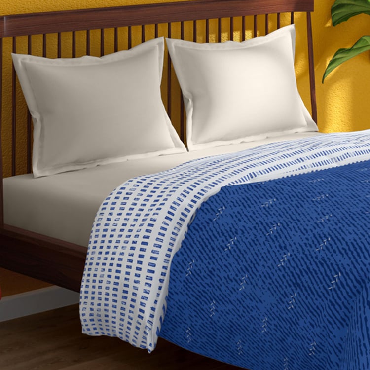 PORTICO Hashtag Blue Printed Cotton Queen Comforter - 220x240cm