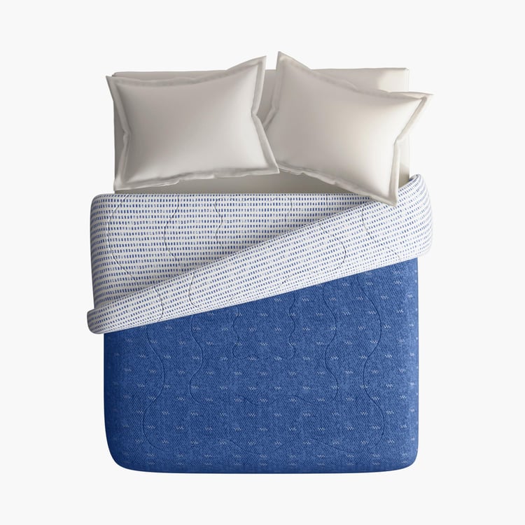 PORTICO Hashtag Blue Printed Cotton Queen Comforter - 220x240cm