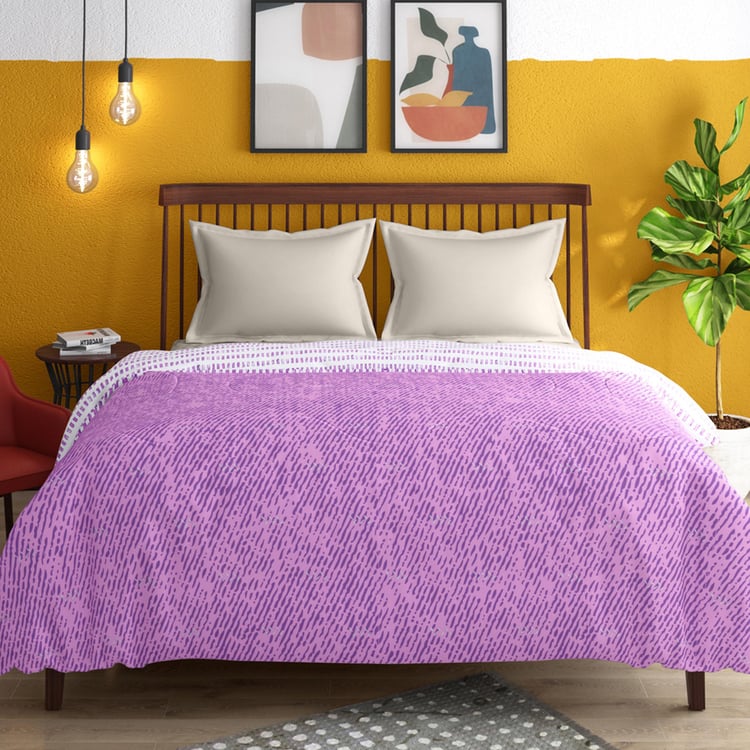 PORTICO Hashtag Purple Printed Cotton Queen Comforter - 220x240cm