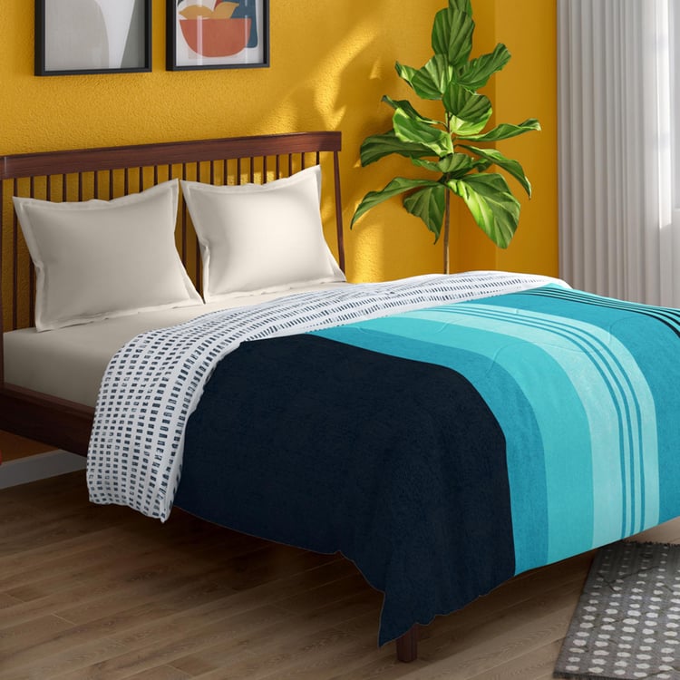 PORTICO Hashtag Blue Striped Cotton Queen Comforter - 220 cm x 240 cm