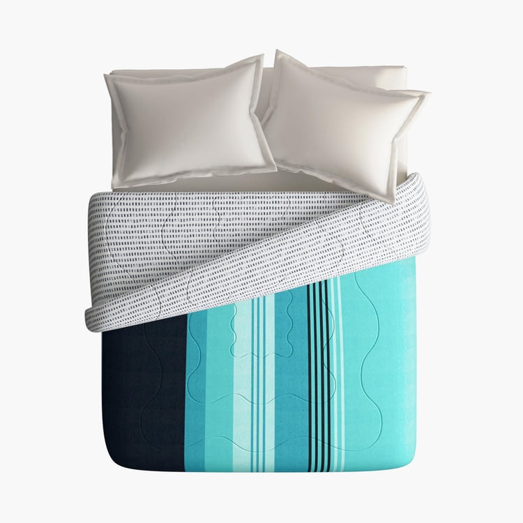 PORTICO Hashtag Blue Striped Cotton Queen Comforter - 220 cm x 240 cm
