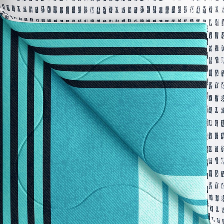 PORTICO Hashtag Blue Striped Cotton Queen Comforter - 220 cm x 240 cm